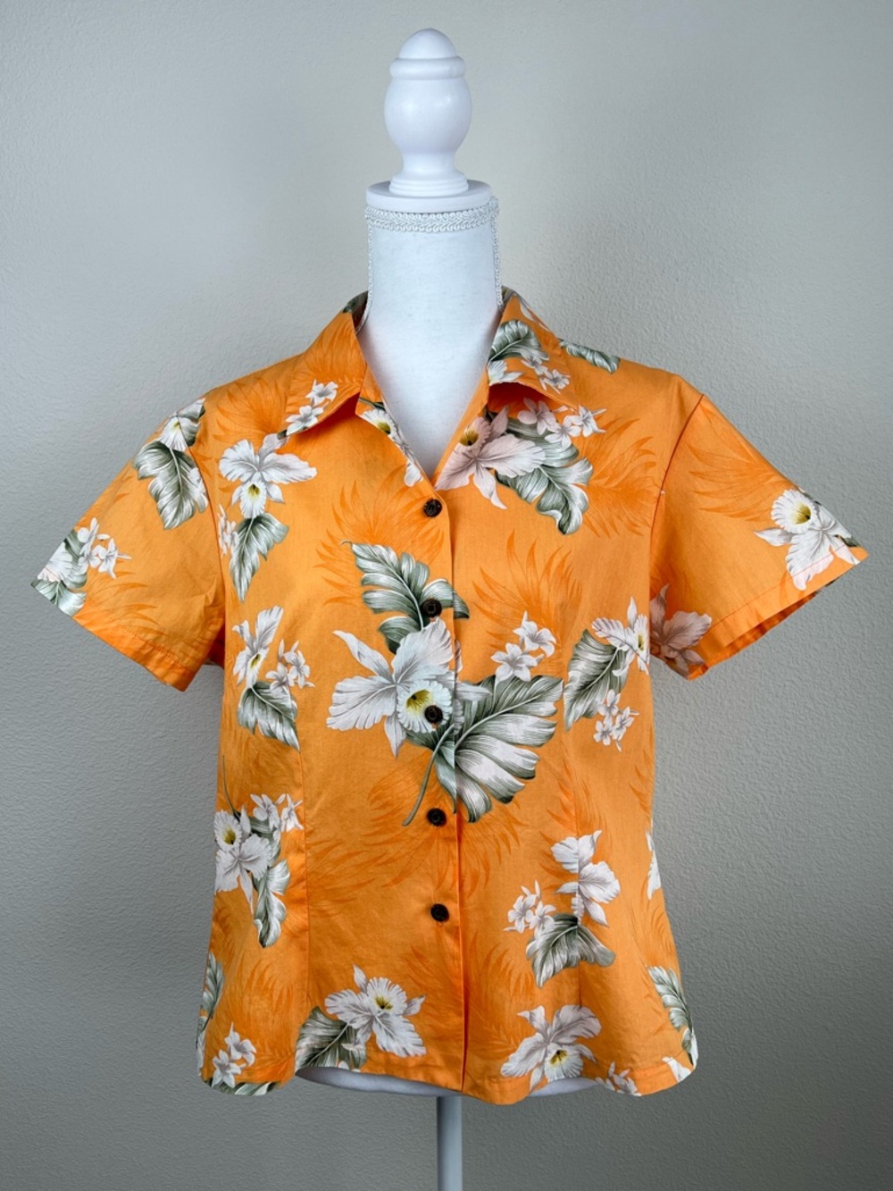 Aloha Republic Hawaiian Shirt Womens M Orange Floral Made in Hawaii Cotton Beach